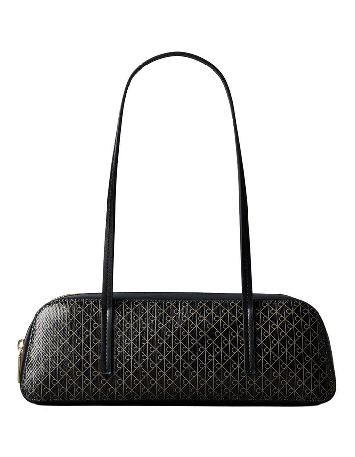 Emblem Allover Print Bauletto Shoulder Bag in Black