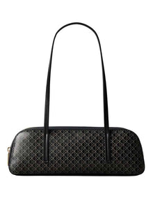 Emblem Allover Print Bauletto Shoulder Bag in Black