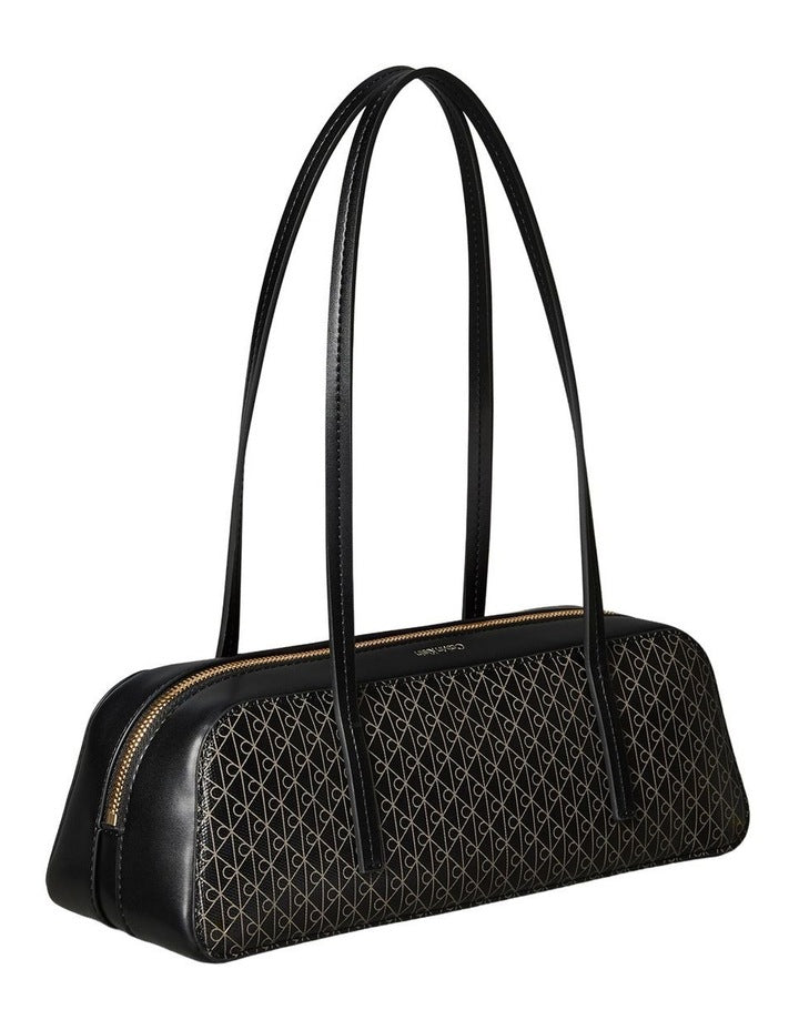 Emblem Allover Print Bauletto Shoulder Bag in Black