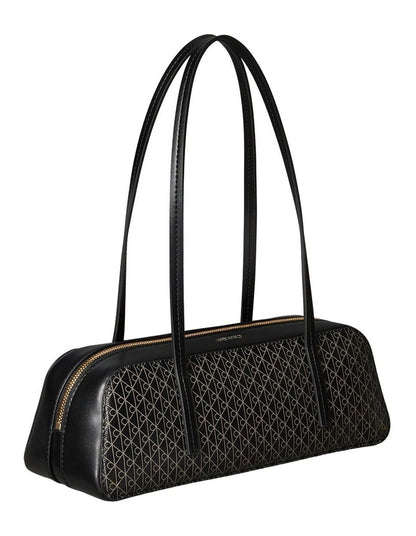 Emblem Allover Print Bauletto Shoulder Bag in Black