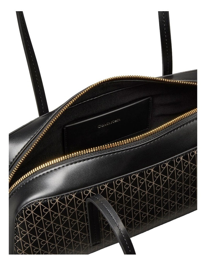 Emblem Allover Print Bauletto Shoulder Bag in Black