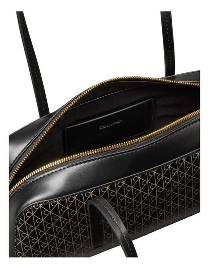 Emblem Allover Print Bauletto Shoulder Bag in Black