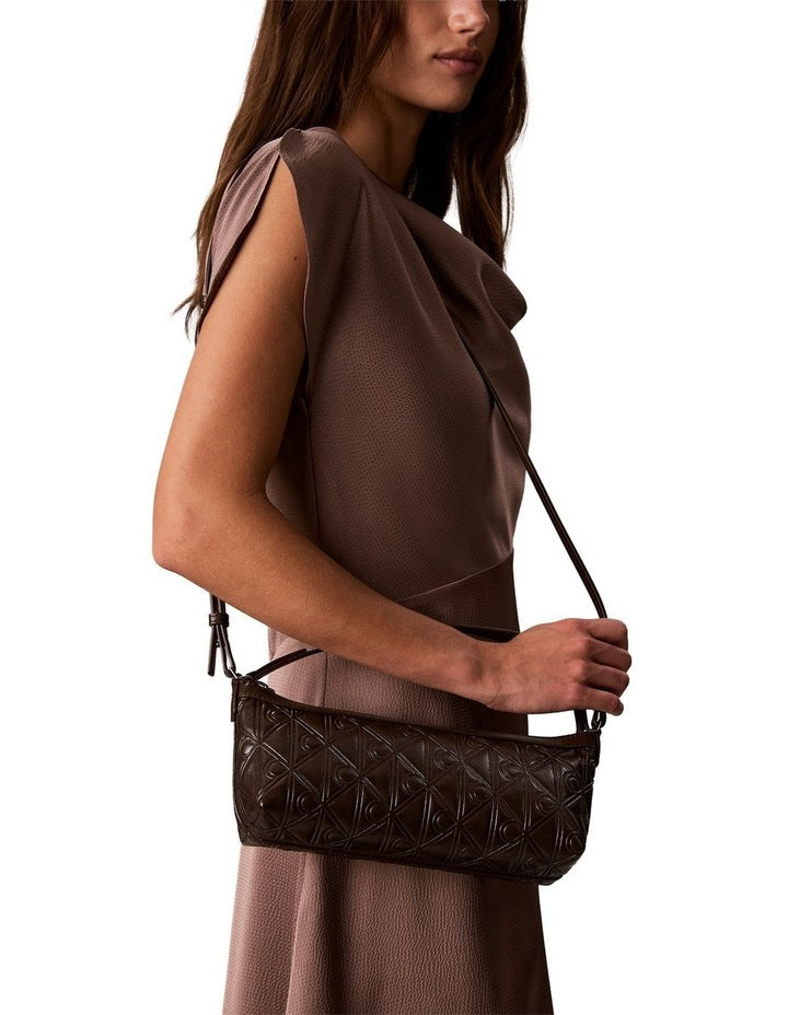 Emblem Allover Print Debossed Shoulder Bag in Delicioso