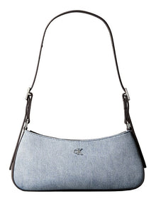 Monogram Logo Hardware Shoulder Bag in Light Wash Denim