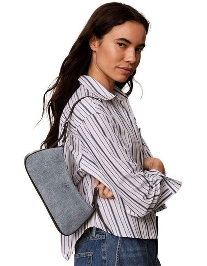 Monogram Logo Hardware Shoulder Bag in Light Wash Denim