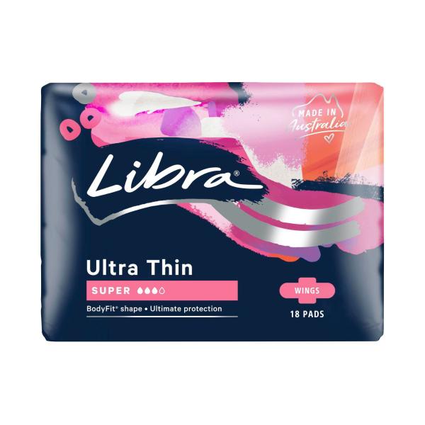 LIBRA ULTRA THIN SUPER PADS WITH WINGS 18 PACK