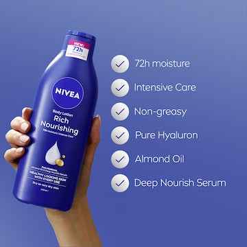 Nivea Rich Nourishing Body Lotion 72hr Moisturiser For Dry Skin 250mL