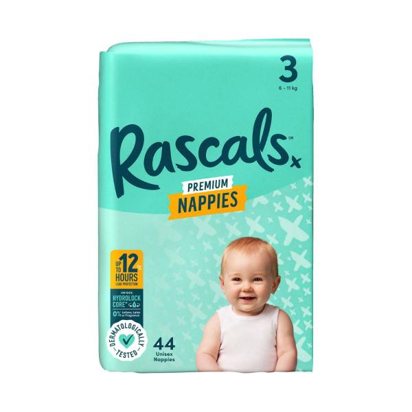 RASCALS PREMIUM NAPPIES SIZE 3 (6-11KG) 44 PACK