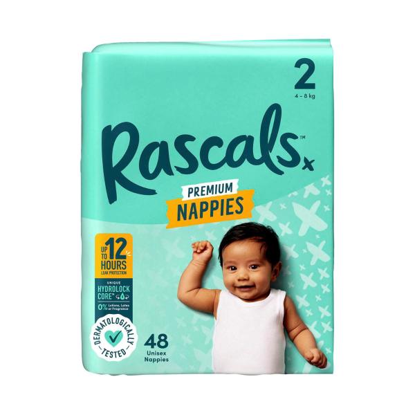 RASCALS PREMIUM NAPPIES SIZE 2 (4-8KG) 48 PACK