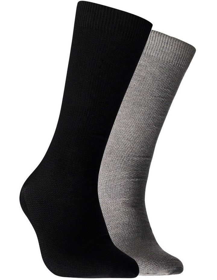 Mens Bamboo Waffle Socks 2 Pack in Black and Charcoal Marle
