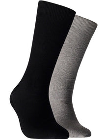 Mens Bamboo Waffle Socks 2 Pack in Black and Charcoal Marle