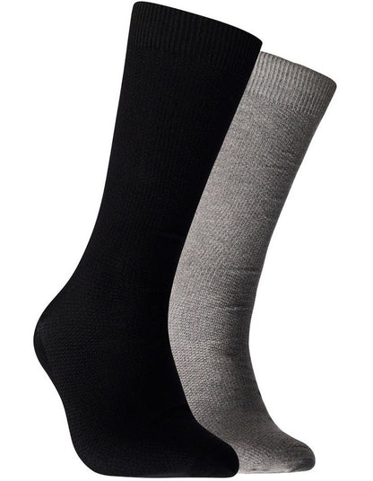 Mens Bamboo Waffle Socks 2 Pack in Black and Charcoal Marle