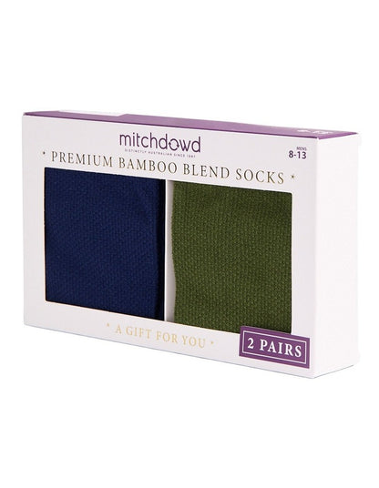 Mens Bamboo Waffle Socks 2 Pack in Dark Blue and Green