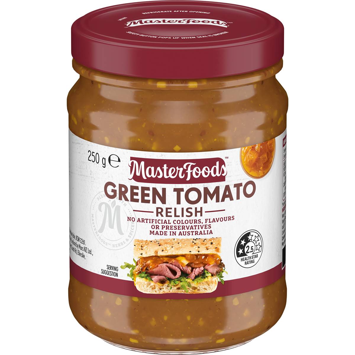 MasterFoods Relish Cafe Green Tomato 250g