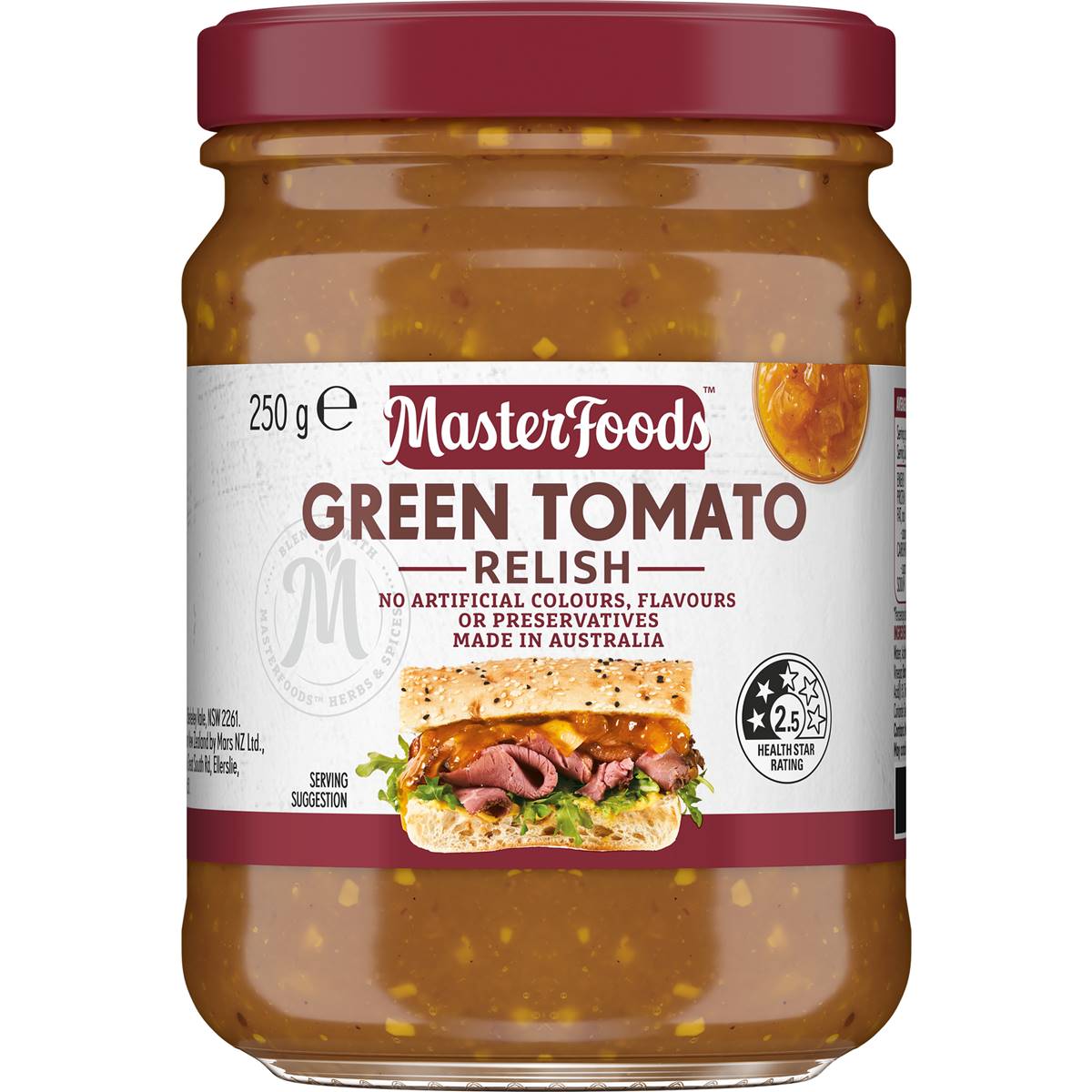 MasterFoods Relish Cafe Green Tomato 250g