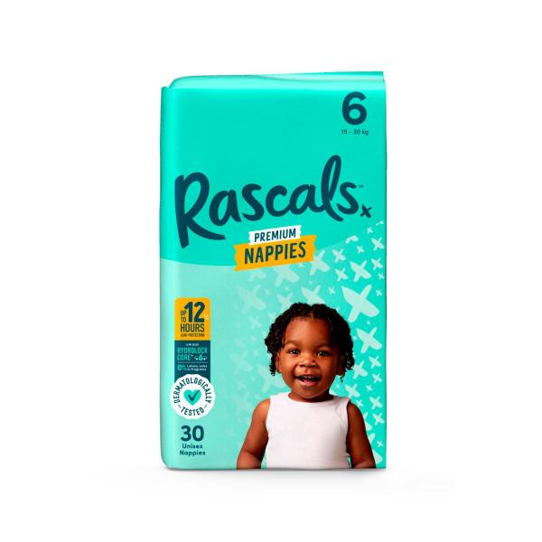 RASCALS PREMIUM NAPPIES SIZE 6 (15-20KG) 30 PACK