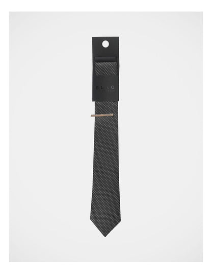 Tie Set With Tie Bar 2 Pack in Black and Grey