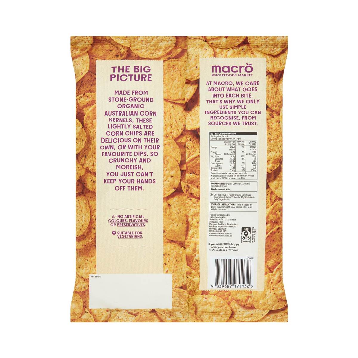 Macro Organic Corn Chips Natural 200g