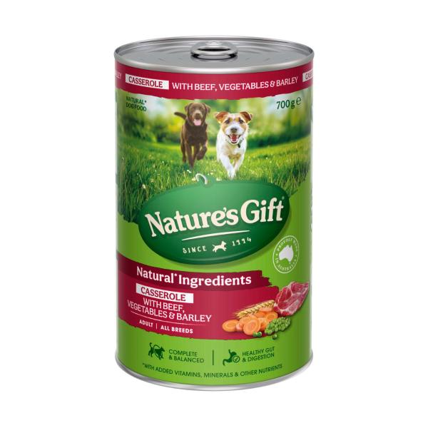 NATURE'S GIFT ADULT ALL BREEDS WET DOG FOOD CASSEROLE GRAVY BEEF- VEGETABLES & BARLEY 700GRAM
