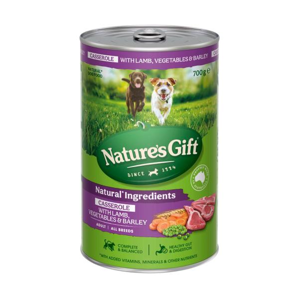 NATURE'S GIFT ADULT ALL BREEDS WET DOG FOOD CASSEROLE GRAVY LAMB- VEGETABLES & BARLEY 700GRAM