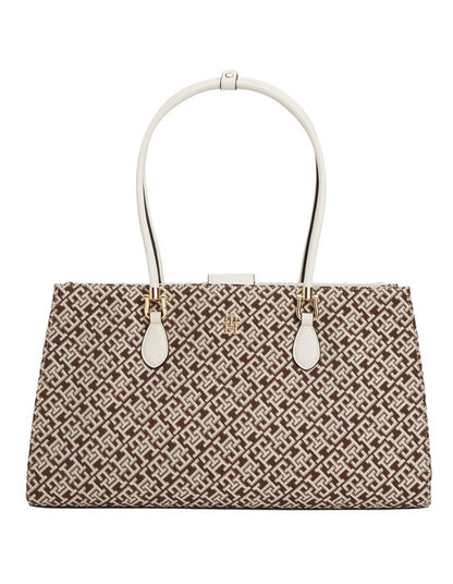 Grace Jacquard Satchel Bag in Beige