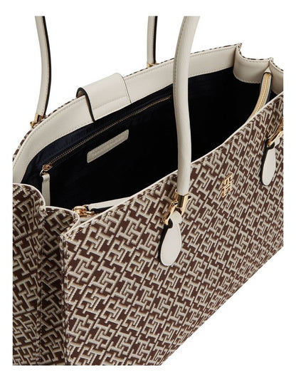 Grace Jacquard Satchel Bag in Beige