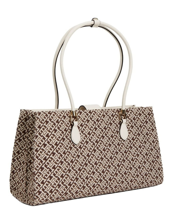 Grace Jacquard Satchel Bag in Beige