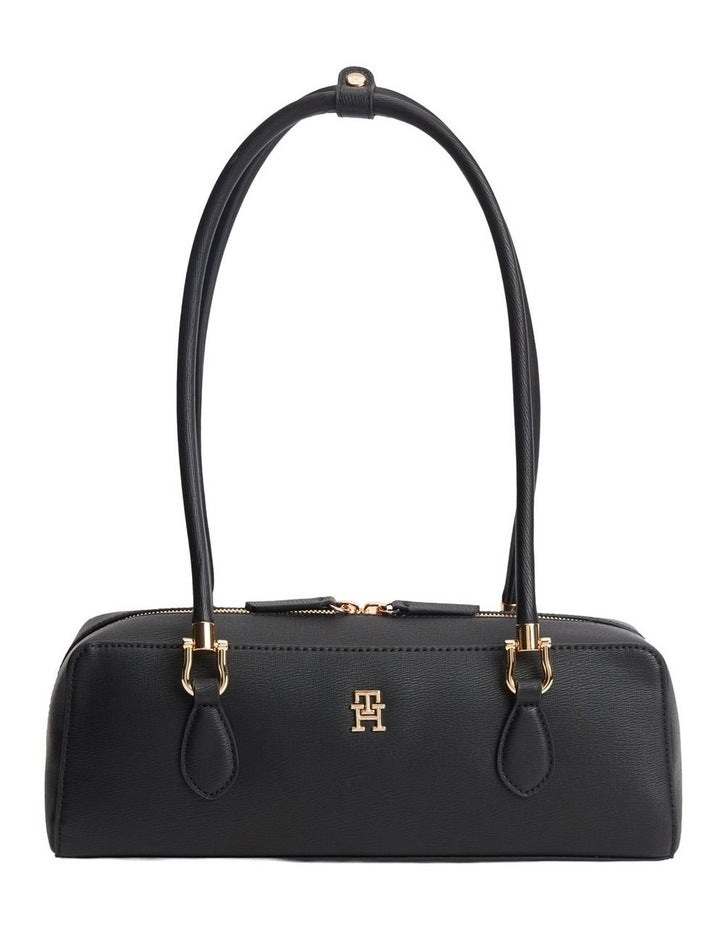 TH Monogram Textured Shoulder Bag in Black