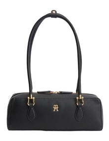 TH Monogram Textured Shoulder Bag in Black