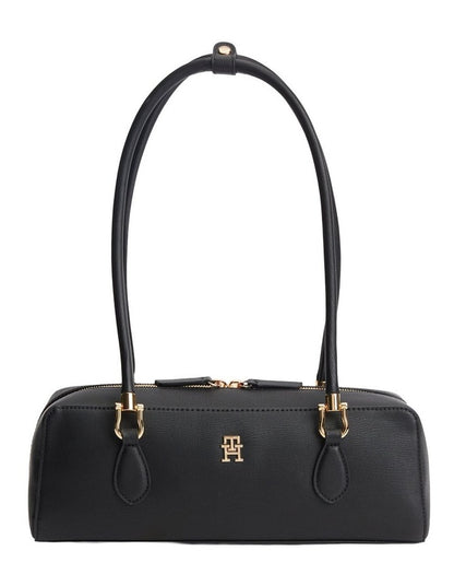 TH Monogram Textured Shoulder Bag in Black