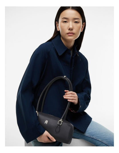 TH Monogram Textured Shoulder Bag in Black