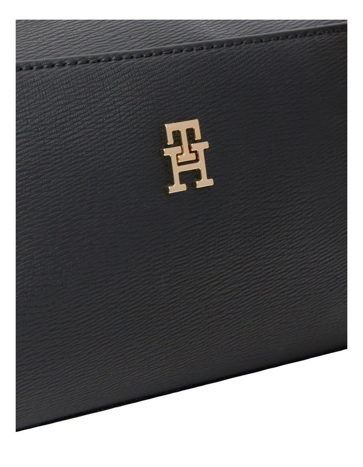 TH Monogram Textured Shoulder Bag in Black
