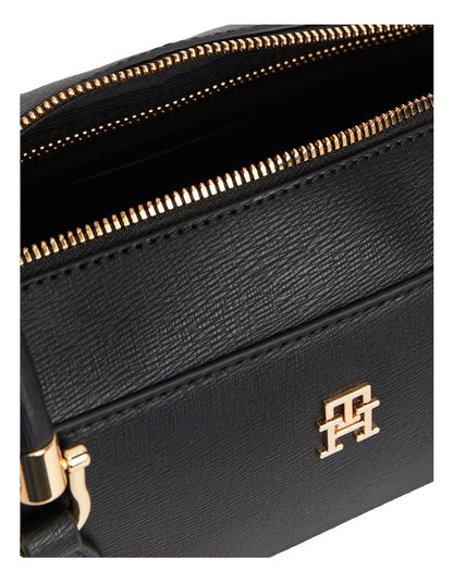 TH Monogram Textured Shoulder Bag in Black