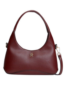 TH Monogram Plaque Crossbody Hobo Bag in Red