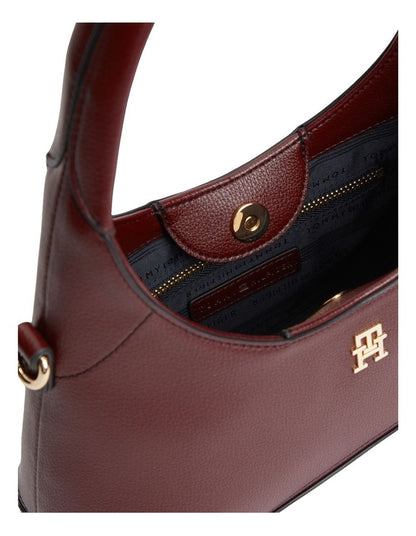 TH Monogram Plaque Crossbody Hobo Bag in Red