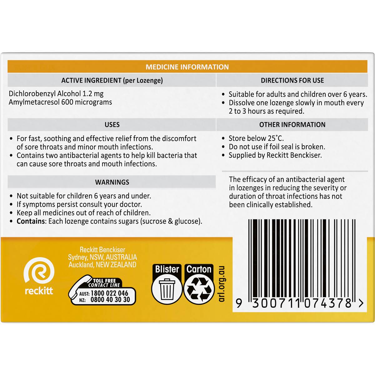 Strepsils Sore Throat Antibacterial Lozenge Honey & Lemon 16 Pack