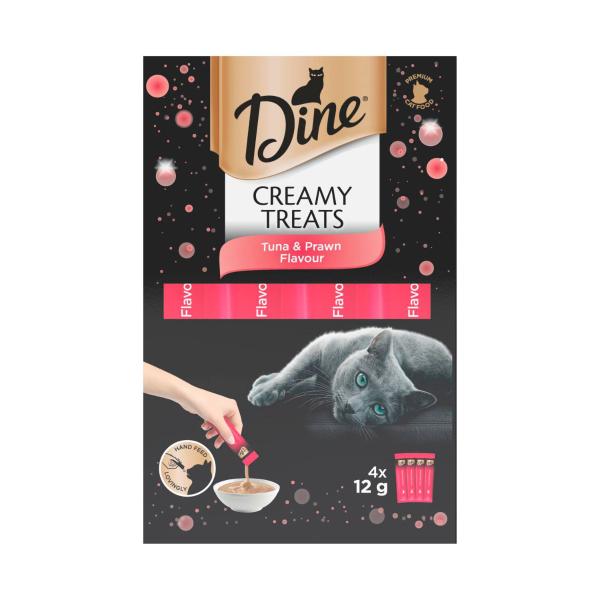DINE CREAMY TREATS CAT TREATS TUNA & PRAWN FLAVOUR 4X12G SACHETS