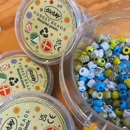 Dantoy Large Pastel Recycled Beads Forest Colours 520pcs Arts and Craft Loose Parts Classroom Set Clearance 3yrs+