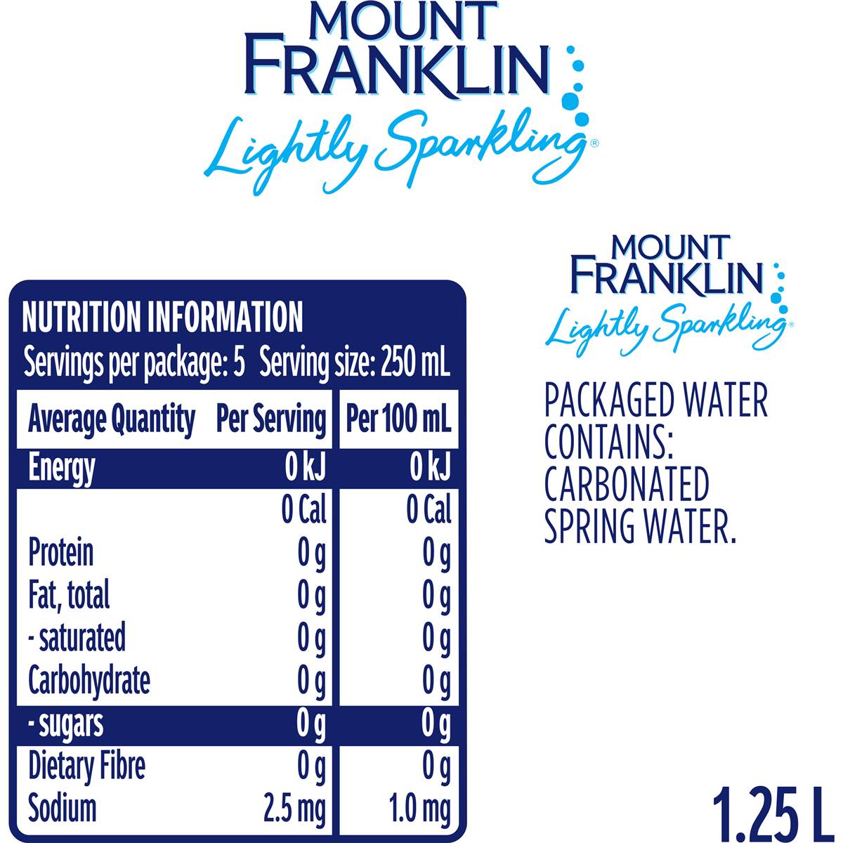 Mount Franklin Lightly Sparkling Water Natural Bottle 1.25l