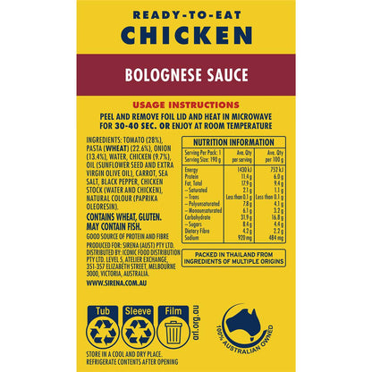 Sirena Pasta With Chicken Bolognese Sauce 190g