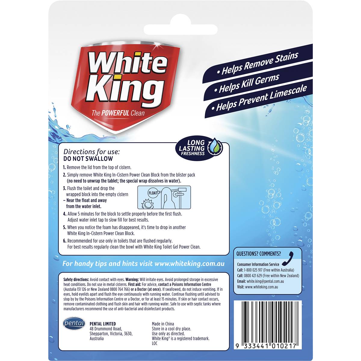 White King In-Cistern Power Clean Bright White 2 Pack