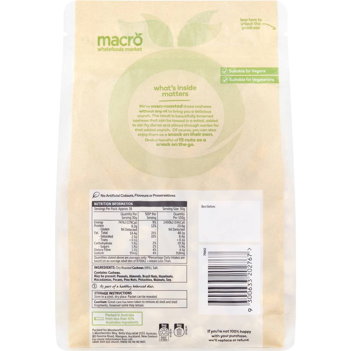 Macro Dry Roasted & Salted Cashews Nuts 500g