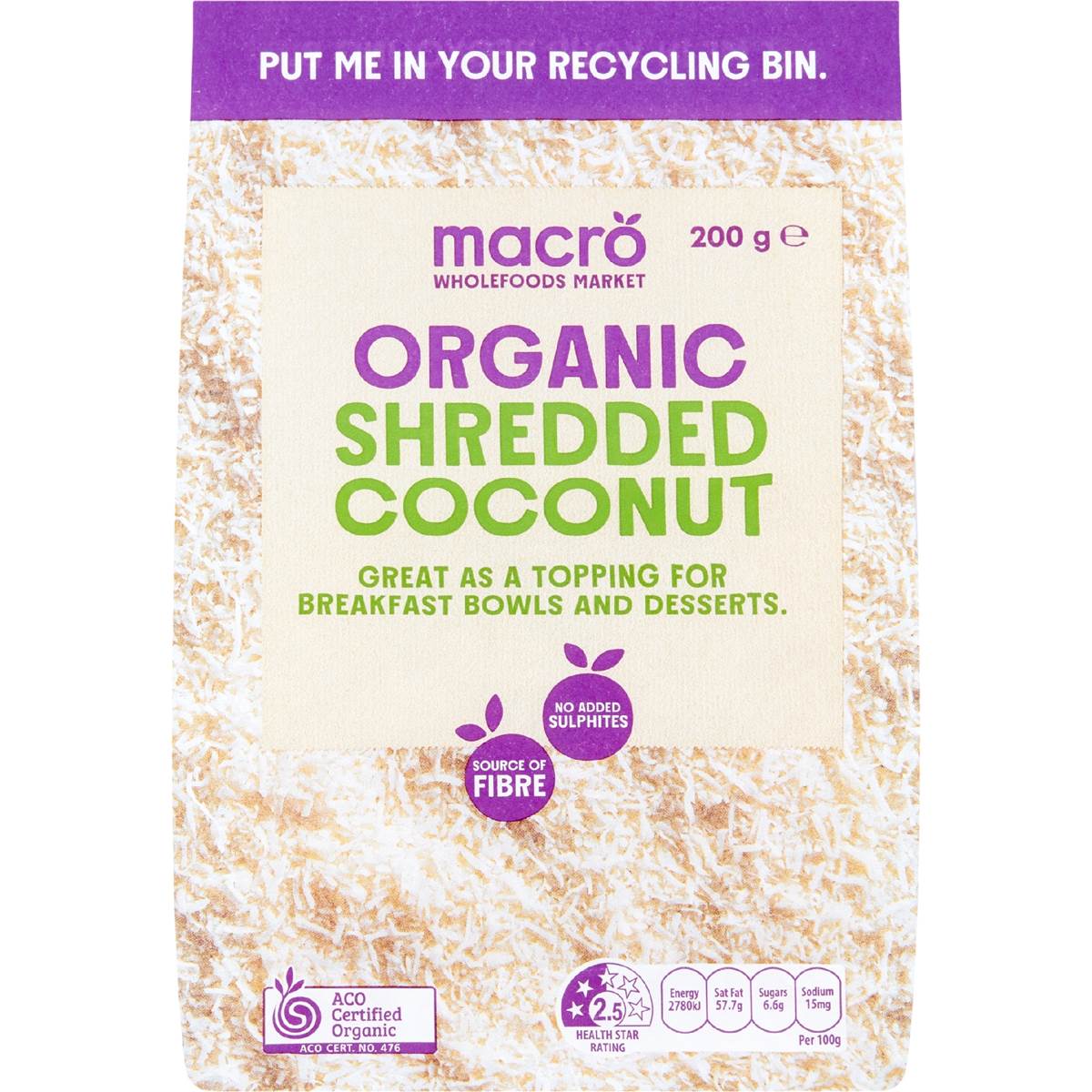 Macro Organic Shredded Coconut 200g