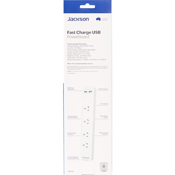 Jackson Protected Powerboard With 2X USB Charging Outlets each