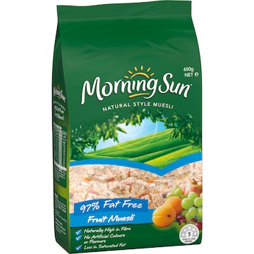 Morning Sun Naturual Style Muesli  97% Fat Free Breakfast Cereal 650g