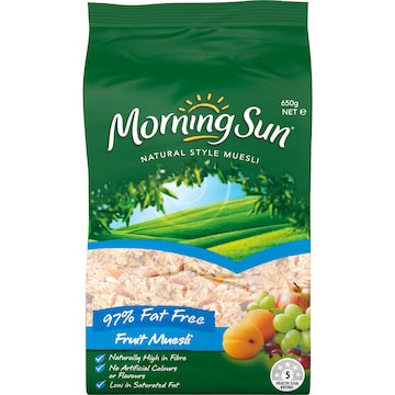 Morning Sun Naturual Style Muesli  97% Fat Free Breakfast Cereal 650g