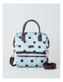 Double Layer Lunch Bag in Blue and Brown Polka Dot