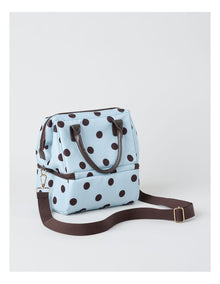 Double Layer Lunch Bag in Blue and Brown Polka Dot