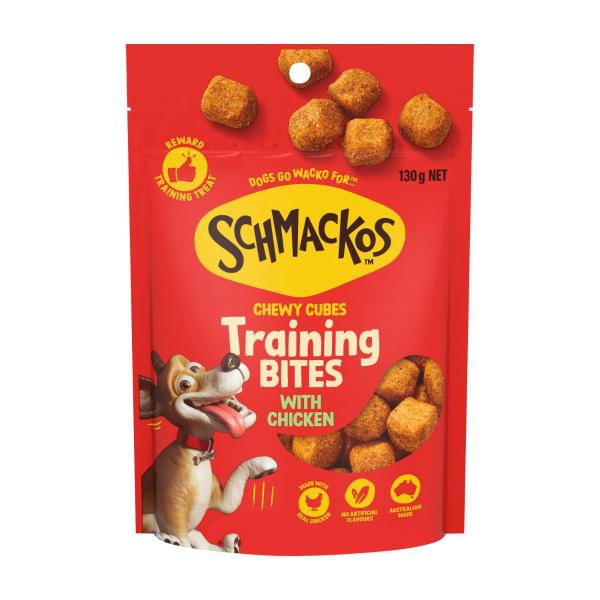 SCHMACKOS TASTY BITES DOG TREATS CHEWY CUBES WITH CHICKEN 130G BAG