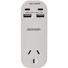 Jackson Fast Charge Adaptor w/ 1 x Power Socket, 2 x USB-A, 2 x USB-C Outlets